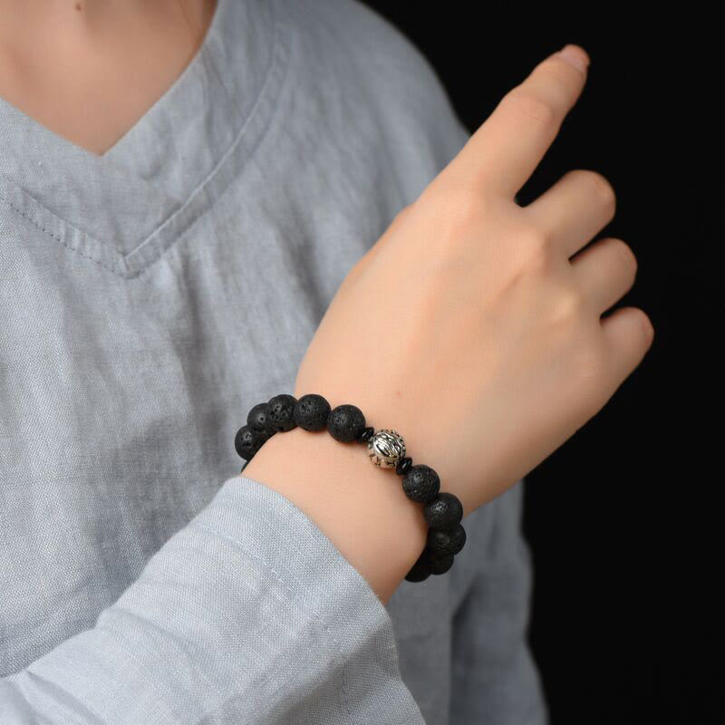 Fortune Jewel Lava Rock Beads White Copper PiXiu Wealth Bracelet