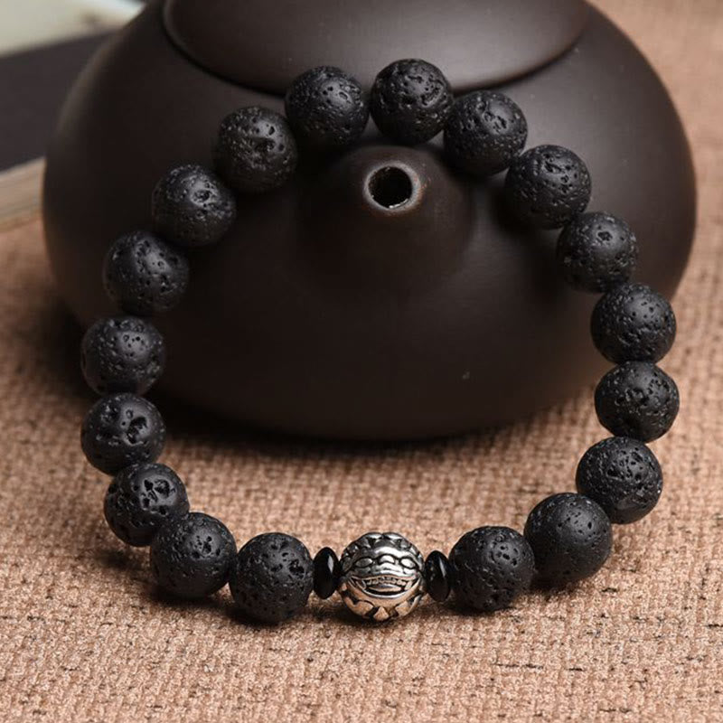 Fortune Jewel Lava Rock Beads White Copper PiXiu Wealth Bracelet