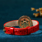 Fortune Jewel Six True Words Eight Treasures Compass Jade 24K Gold Plated Luck Leather Bracelet