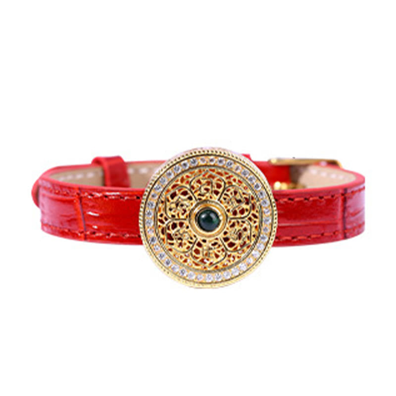 Fortune Jewel Six True Words Eight Treasures Compass Jade 24K Gold Plated Luck Leather Bracelet