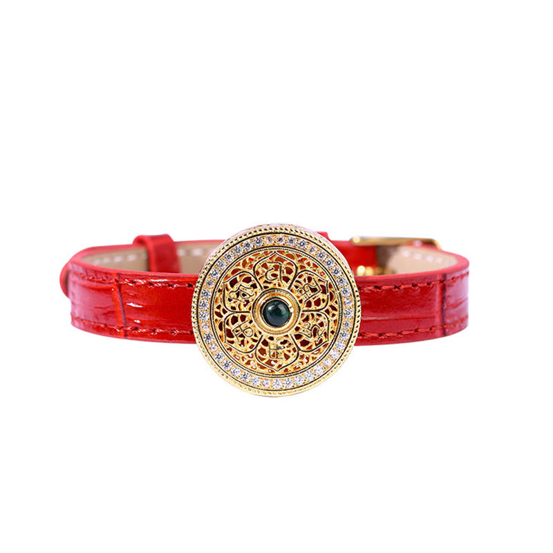 Fortune Jewel Six True Words Eight Treasures Compass Jade 24K Gold Plated Luck Leather Bracelet