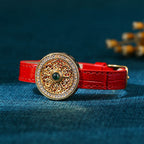 Fortune Jewel Six True Words Eight Treasures Compass Jade 24K Gold Plated Luck Leather Bracelet