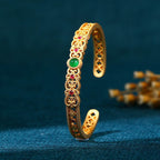 Fortune Jewel Green Chalcedony 24k Gold Plated Copper Strength Cuff Bracelet Bangle