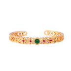 Fortune Jewel Green Chalcedony 24k Gold Plated Copper Strength Cuff Bracelet Bangle