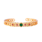 Fortune Jewel Green Chalcedony 24k Gold Plated Copper Strength Cuff Bracelet Bangle