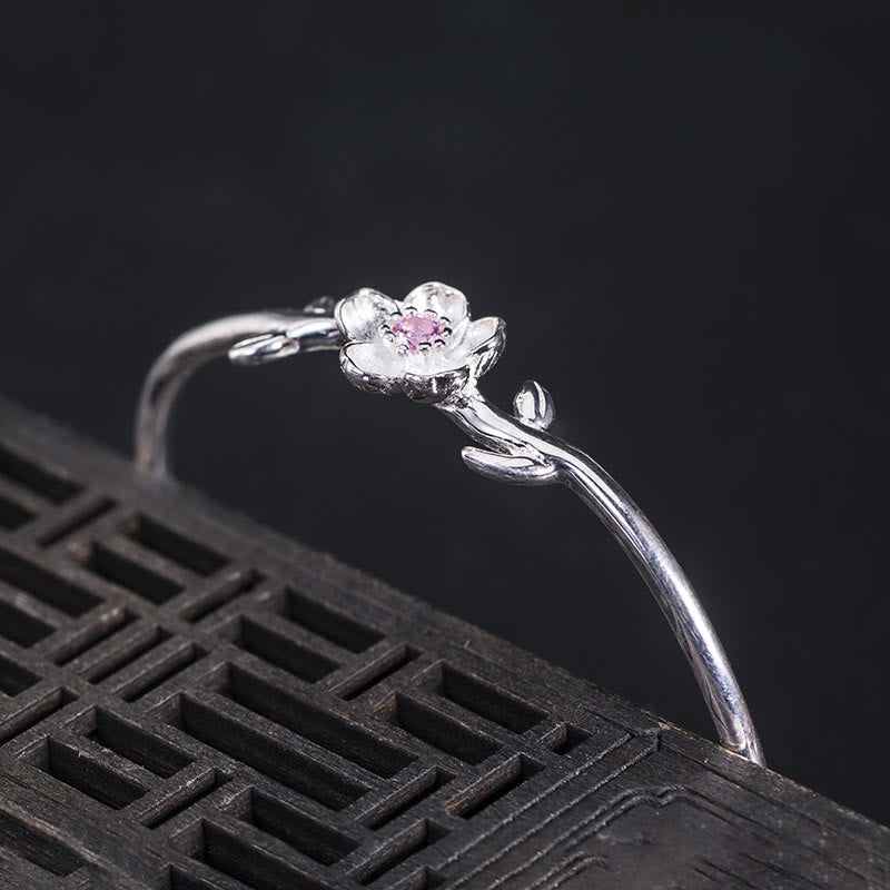 Fortune Jewel 925 Sterling Silver Cherry Blossom Luck Bracelet Bangle