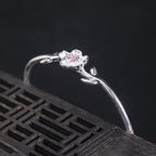 Fortune Jewel 925 Sterling Silver Cherry Blossom Luck Bracelet Bangle