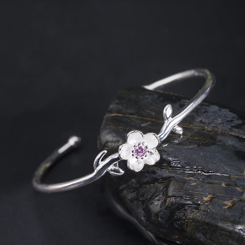 Fortune Jewel 925 Sterling Silver Cherry Blossom Luck Bracelet Bangle