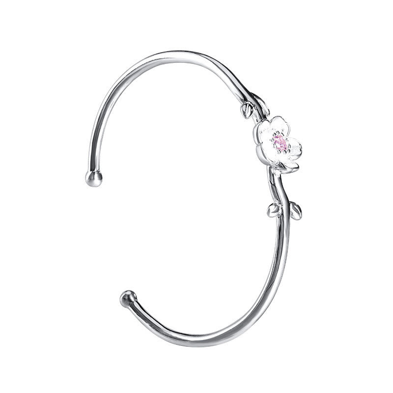 Fortune Jewel 925 Sterling Silver Cherry Blossom Luck Bracelet Bangle