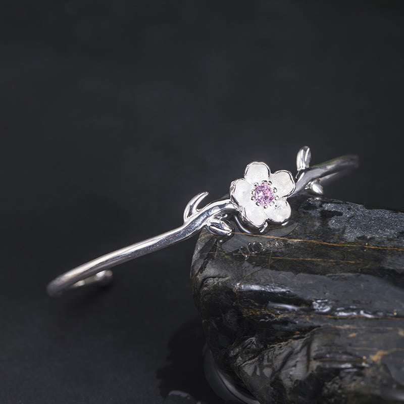 Fortune Jewel 925 Sterling Silver Cherry Blossom Luck Bracelet Bangle