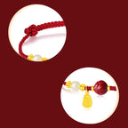 Fortune Jewel Fu Character Jade Cinnabar 24K Gold Plated Luck Red String Bracelet