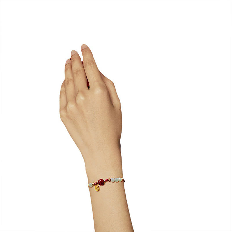 Fortune Jewel Fu Character Jade Cinnabar 24K Gold Plated Luck Red String Bracelet