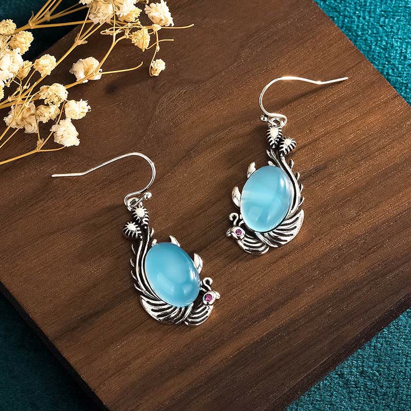 Fortune Jewel 925 Sterling Silver Posts Blue Chalcedony Koi Fish Balance Vitality Earrings