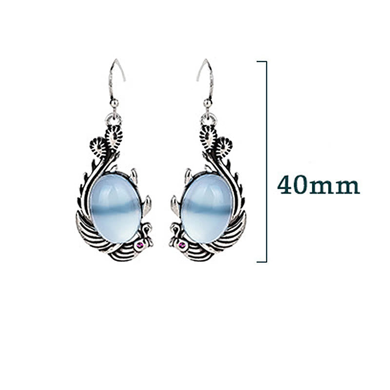 Fortune Jewel 925 Sterling Silver Posts Blue Chalcedony Koi Fish Balance Vitality Earrings