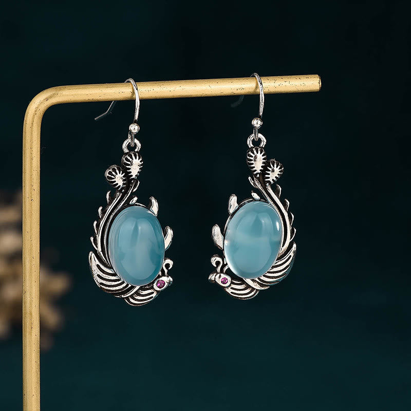 Fortune Jewel 925 Sterling Silver Posts Blue Chalcedony Koi Fish Balance Vitality Earrings