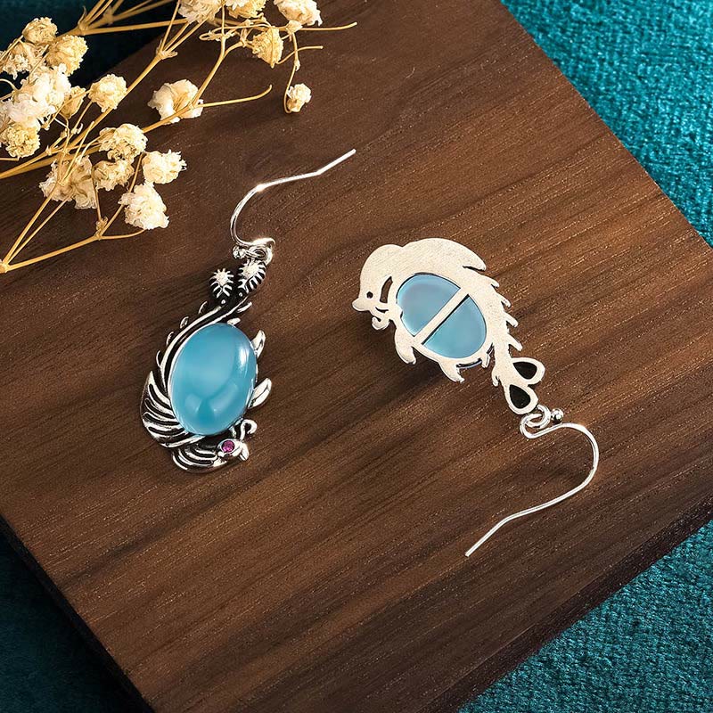 Fortune Jewel 925 Sterling Silver Posts Blue Chalcedony Koi Fish Balance Vitality Earrings