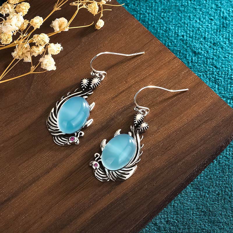 Fortune Jewel 925 Sterling Silver Posts Blue Chalcedony Koi Fish Balance Vitality Earrings