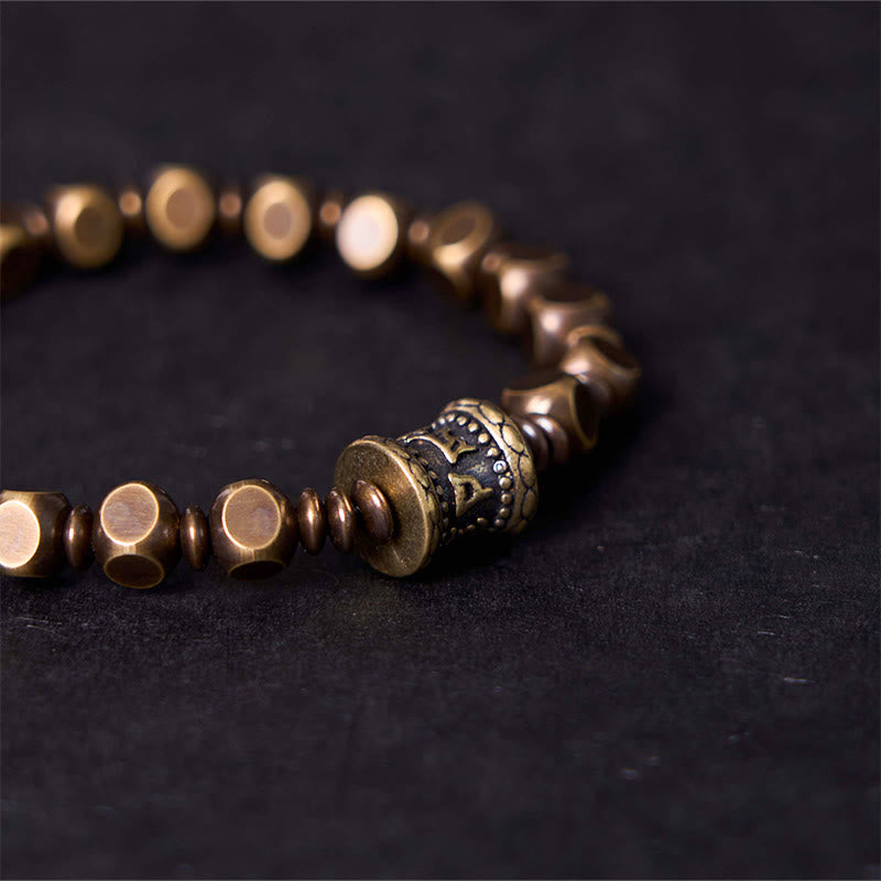 Fortune Jewel Tibetan Om Mani Padme Hum Carved Copper Brass Amulet Focus Bracelet