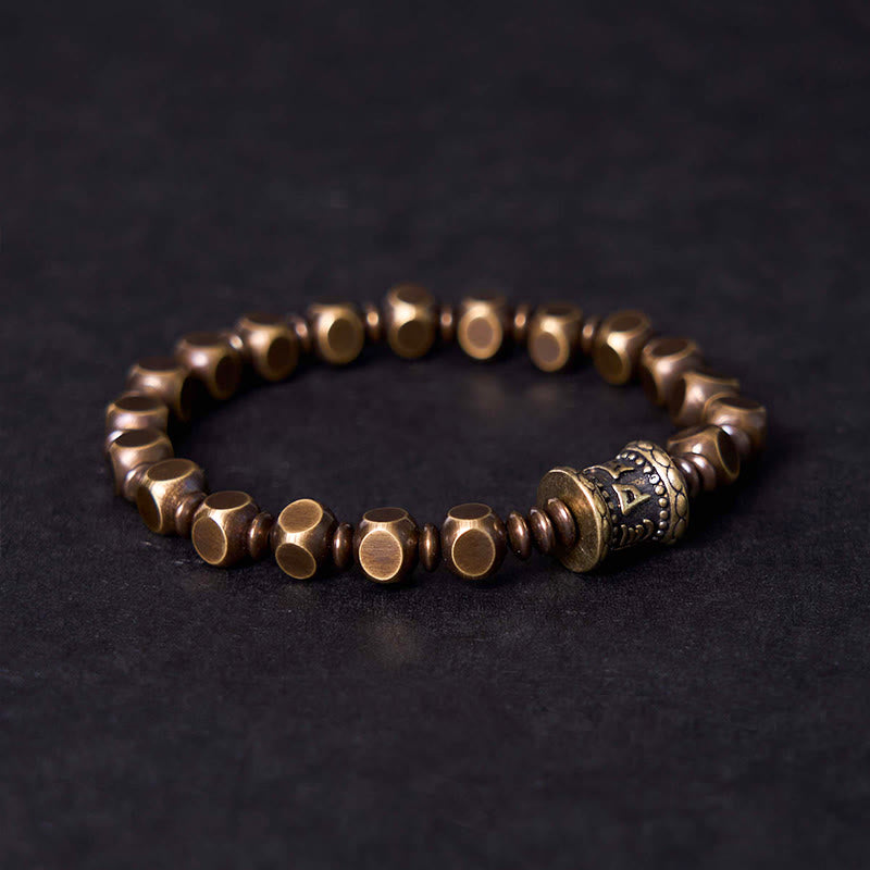 Fortune Jewel Tibetan Om Mani Padme Hum Carved Copper Brass Amulet Focus Bracelet