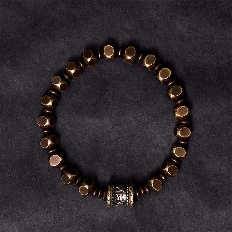 Fortune Jewel Tibetan Om Mani Padme Hum Carved Copper Brass Amulet Focus Bracelet