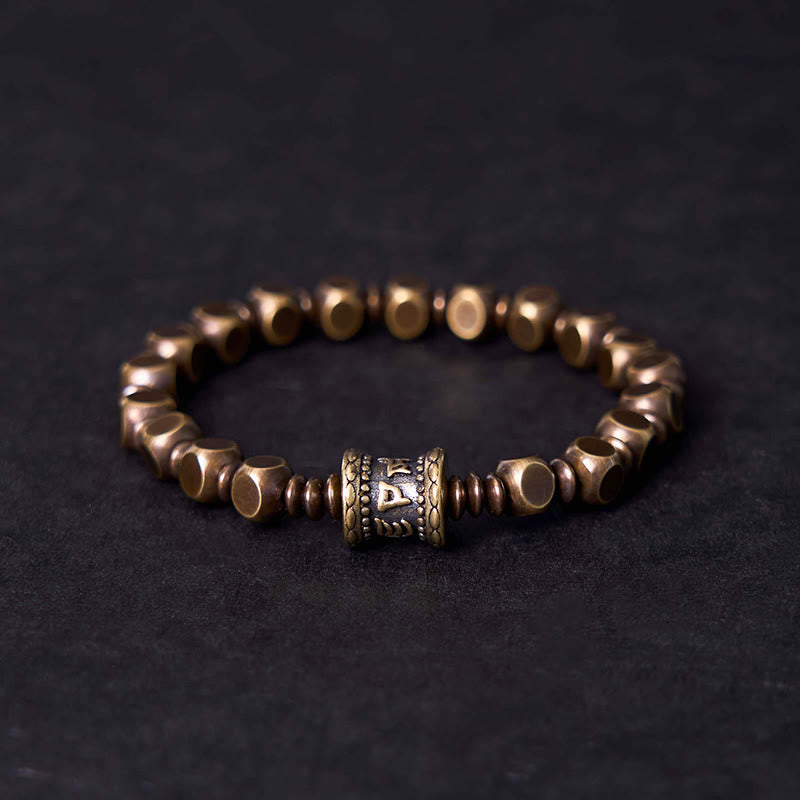 Fortune Jewel Tibetan Om Mani Padme Hum Carved Copper Brass Amulet Focus Bracelet
