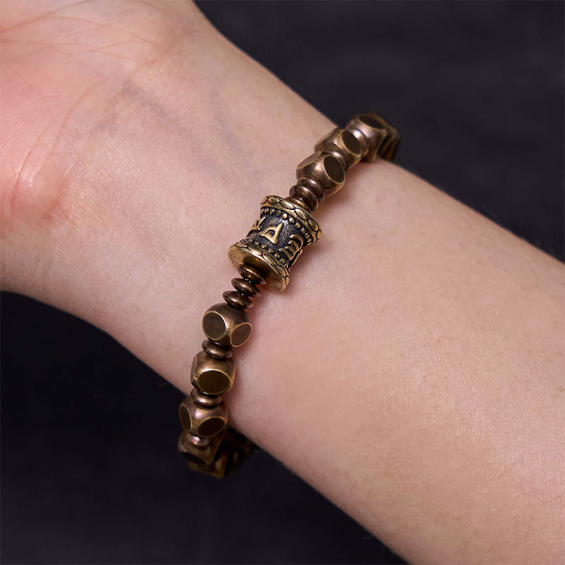 Fortune Jewel Tibetan Om Mani Padme Hum Carved Copper Brass Amulet Focus Bracelet