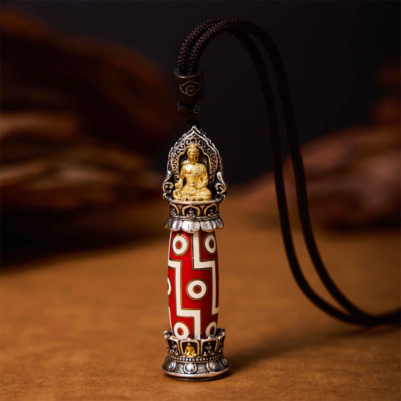 Fortune Jewel Tibetan Medicine Buddha Nine-Eye Dzi Bead Protection Necklace Pendant