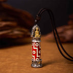 Fortune Jewel Tibetan Medicine Buddha Nine-Eye Dzi Bead Protection Necklace Pendant