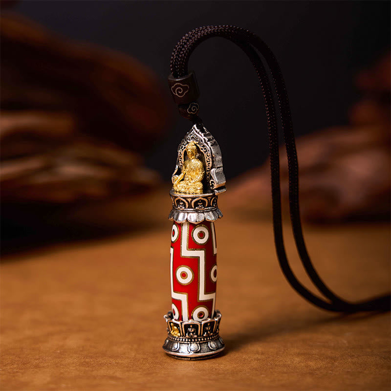 Fortune Jewel Tibetan Medicine Buddha Nine-Eye Dzi Bead Protection Necklace Pendant