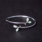 Fortune Jewel Leaf Pattern Cat Eye Support Cuff Bracelet Bangle