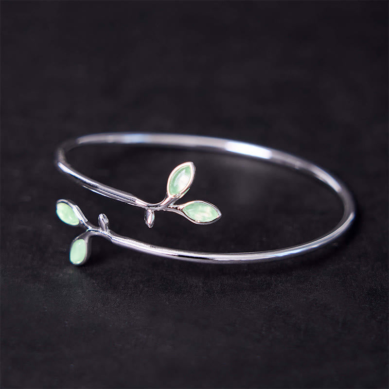 Fortune Jewel Leaf Pattern Cat Eye Support Cuff Bracelet Bangle