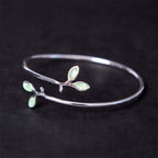 Fortune Jewel Leaf Pattern Cat Eye Support Cuff Bracelet Bangle