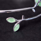 Fortune Jewel Leaf Pattern Cat Eye Support Cuff Bracelet Bangle