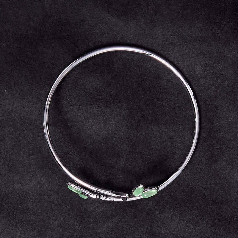 Fortune Jewel Leaf Pattern Cat Eye Support Cuff Bracelet Bangle