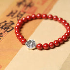 Fortune Jewel 925 Sterling Silver Yin Yang Bagua Symbol Cinnabar String Concentration Bracelet