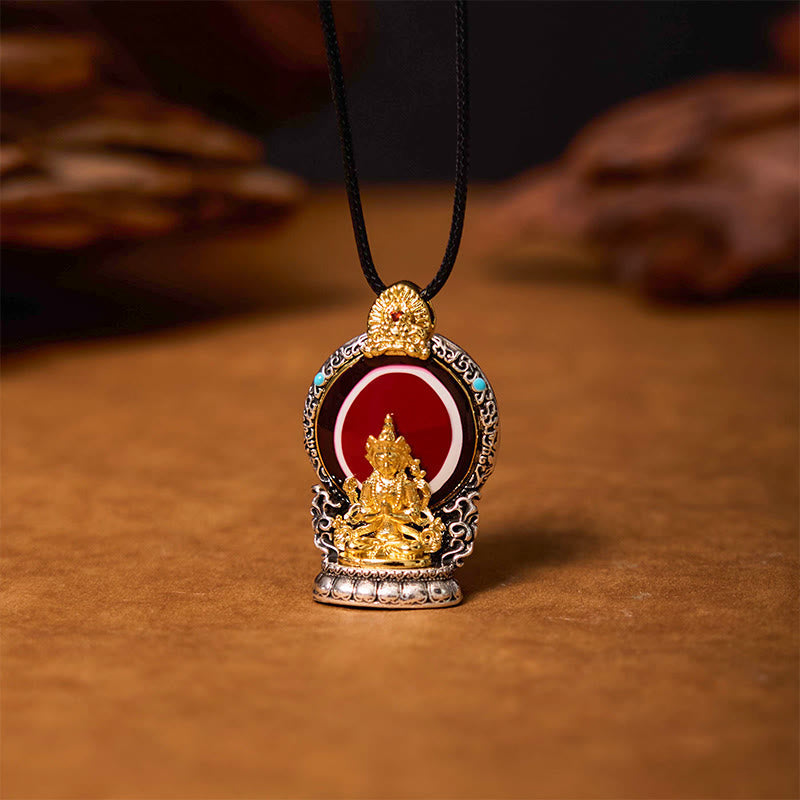 Fortune Jewel Tibetan Avalokitesvara Dzi Bead Pattern Copper Purity Healing Necklace Pendant