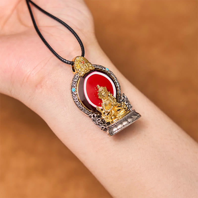 Fortune Jewel Tibetan Avalokitesvara Dzi Bead Pattern Copper Purity Healing Necklace Pendant