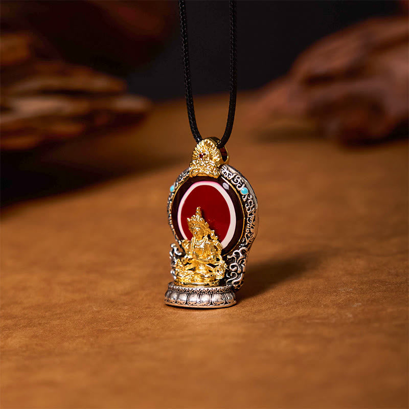 Fortune Jewel Tibetan Avalokitesvara Dzi Bead Pattern Copper Purity Healing Necklace Pendant