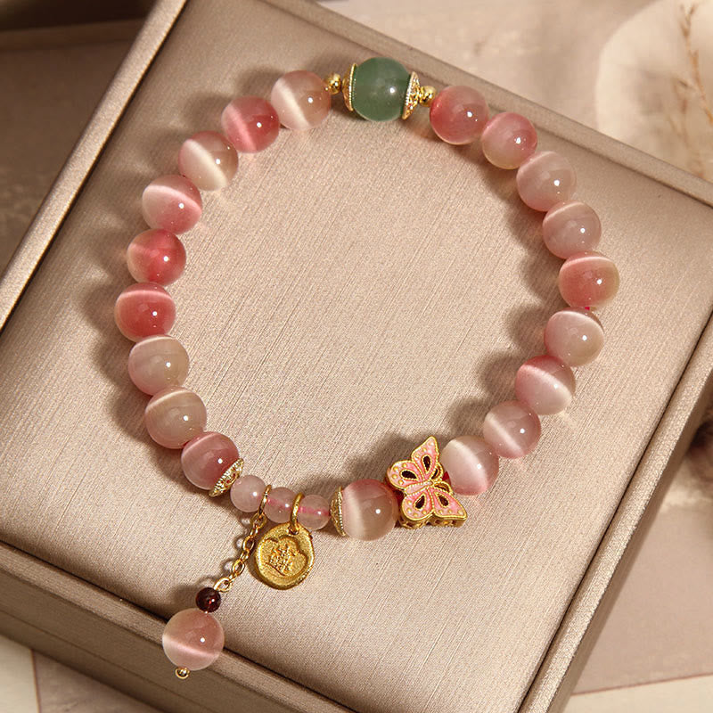 Fortune Jewel Gradient Pink Cat's Eye Butterfly Peace Bracelet