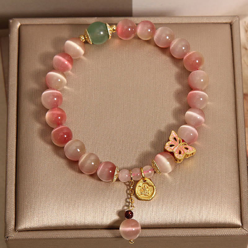 Fortune Jewel Gradient Pink Cat's Eye Butterfly Peace Bracelet