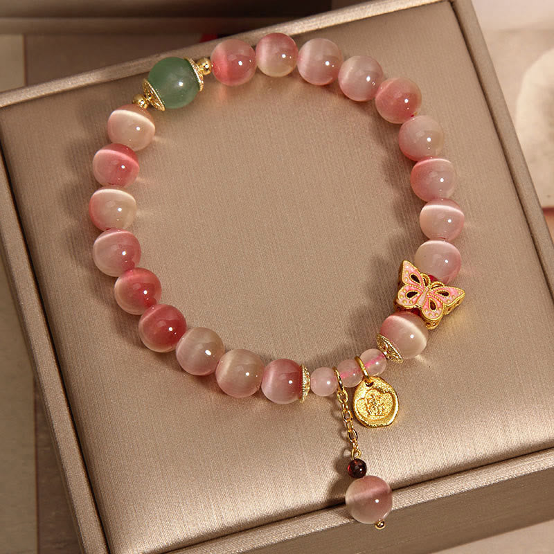 Fortune Jewel Gradient Pink Cat's Eye Butterfly Peace Bracelet