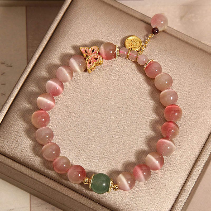 Fortune Jewel Gradient Pink Cat's Eye Butterfly Peace Bracelet