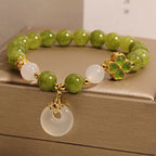 Fortune Jewel Green Tourmaline Chalcedony Four Leaf Clover Peace Buckle Charm Wisdom Bracelet
