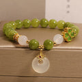 Fortune Jewel Green Tourmaline Chalcedony Four Leaf Clover Peace Buckle Charm Wisdom Bracelet