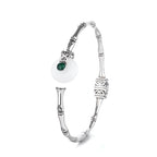 Fortune Jewel White Jade Peace Buckle Bamboo Design Luck Copper Cuff Bracelet Bangle