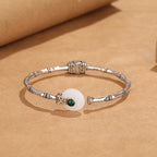 Fortune Jewel White Jade Peace Buckle Bamboo Design Luck Copper Cuff Bracelet Bangle