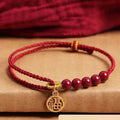 Fortune Jewel Cinnabar Fu Character Beads Blessing Red String Handmade Braided Bracelet