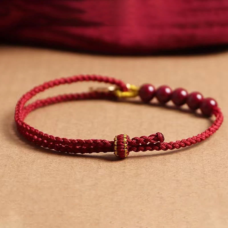 Fortune Jewel Cinnabar Fu Character Beads Blessing Red String Handmade Braided Bracelet