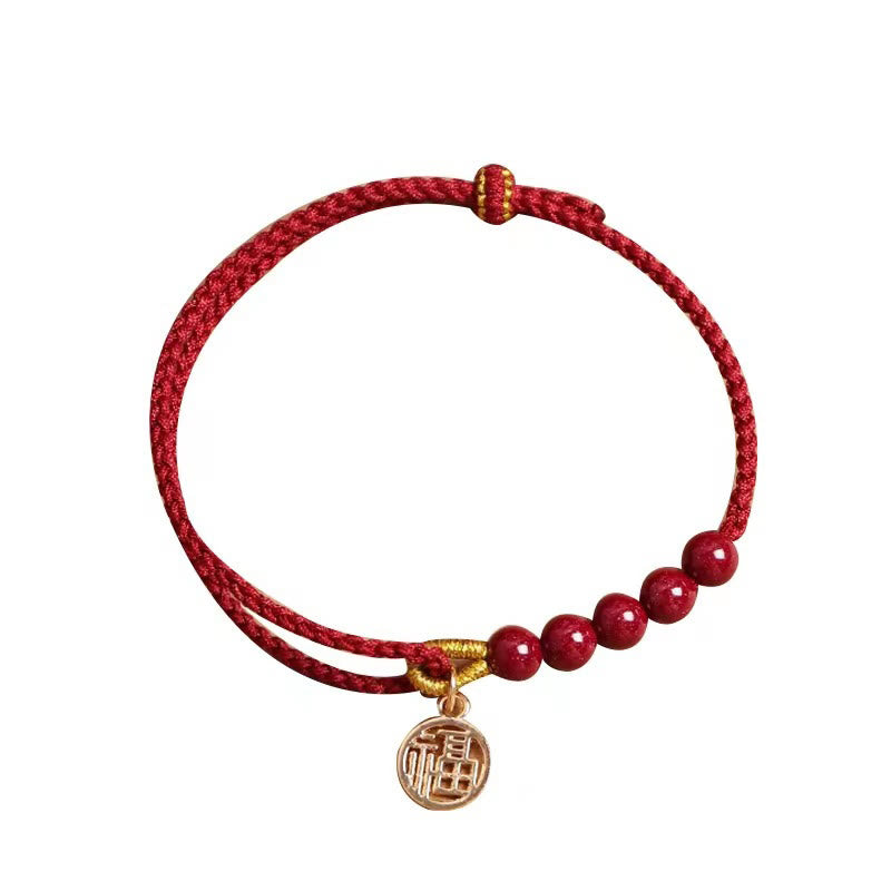 Fortune Jewel Cinnabar Fu Character Beads Blessing Red String Handmade Braided Bracelet