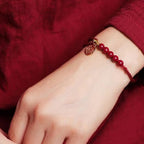 Fortune Jewel Cinnabar Fu Character Beads Blessing Red String Handmade Braided Bracelet